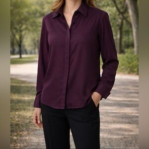 Carlisle Plum Silk Button Front Blouse Womens Size 10 Classic Workwear